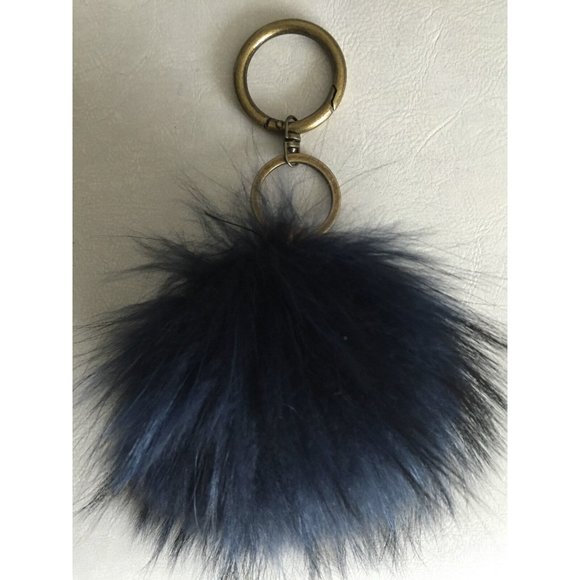 Patricia Nash Large Puff Fur Handbag Charm Key Chain Leather Metal Black - Picture 1 of 3